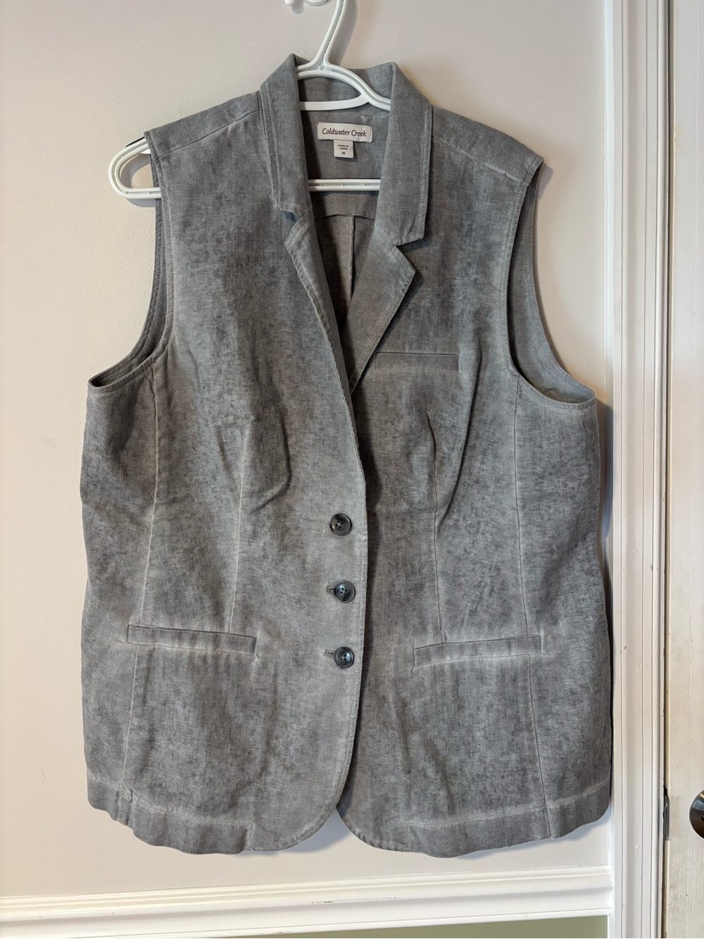 Coldwater Creek Linen Blend Tailored Vest Women’s 1X Gray Button Front
